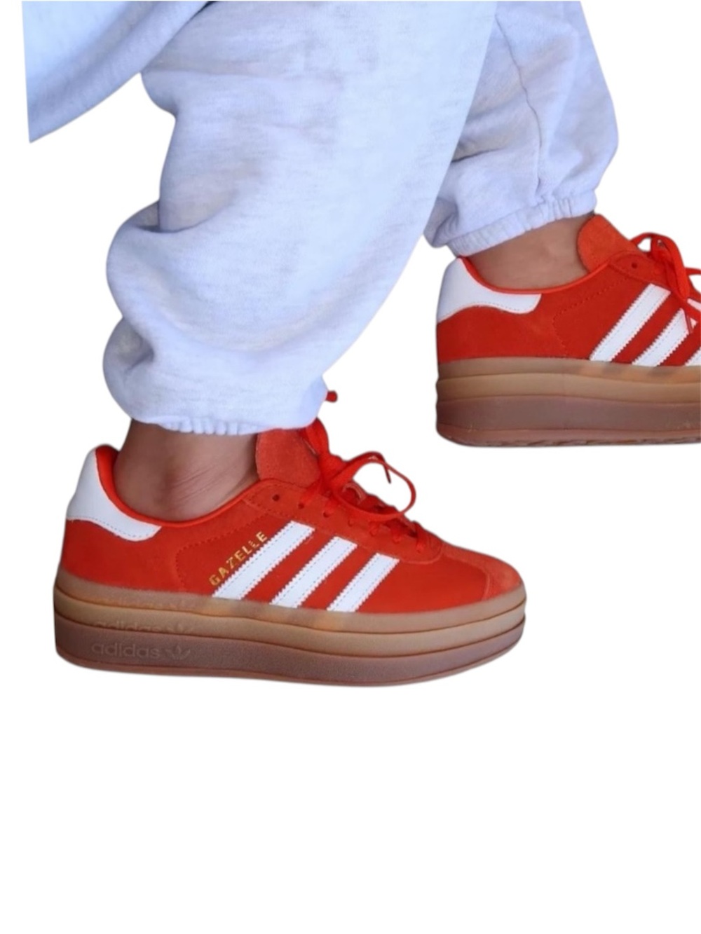 adidas Gazelle Bold Red Orange Suede Sneakers with White Stripes - Picture 2 of 12